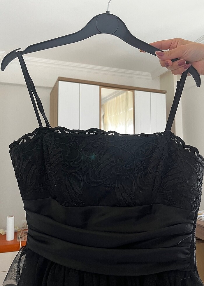 Siyah ince askili kisa abiye - Görsel 4