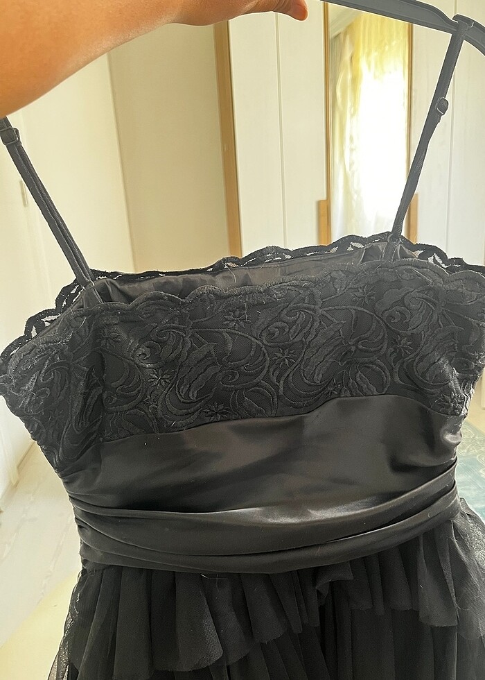 Siyah ince askili kisa abiye - Görsel 5