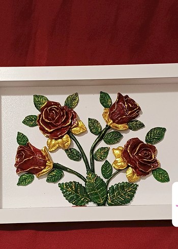 Bordo Gül Desenli Kabartmalı Tablo - Görsel 2