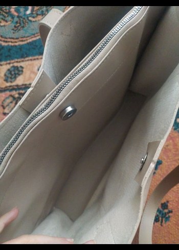 Bej Deri Kadın Çanta Fermuarlı - Görsel 2