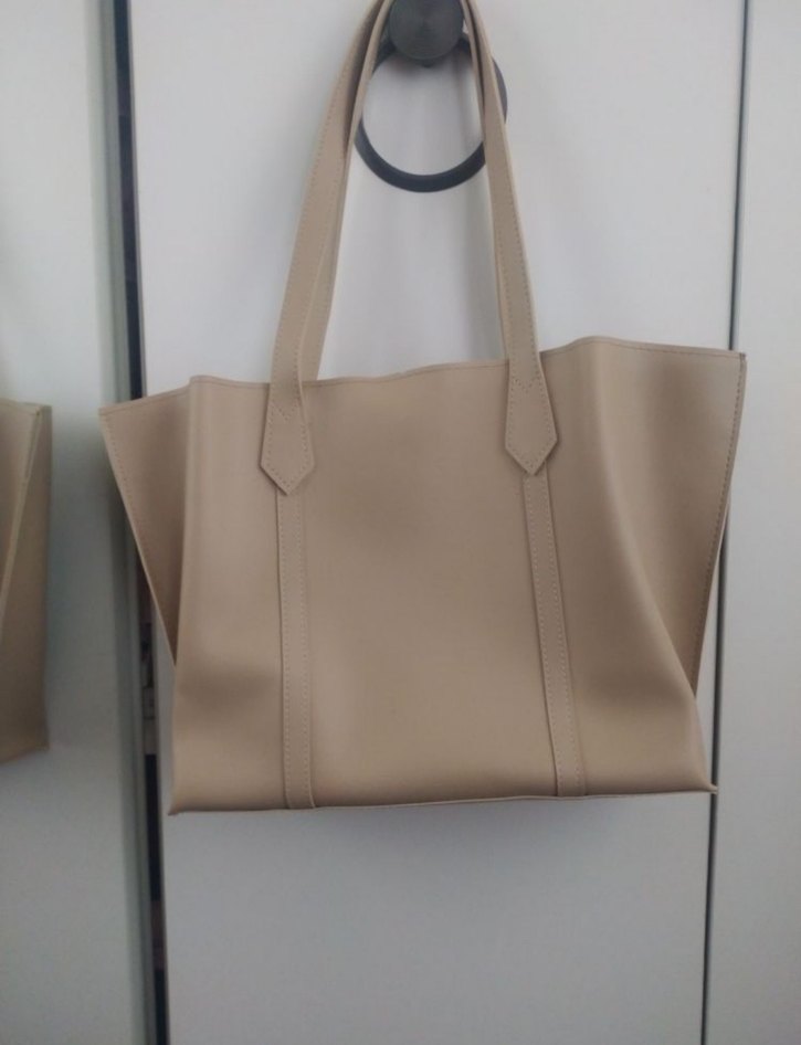 Bej Deri Kadın Çanta Fermuarlı - Görsel 4