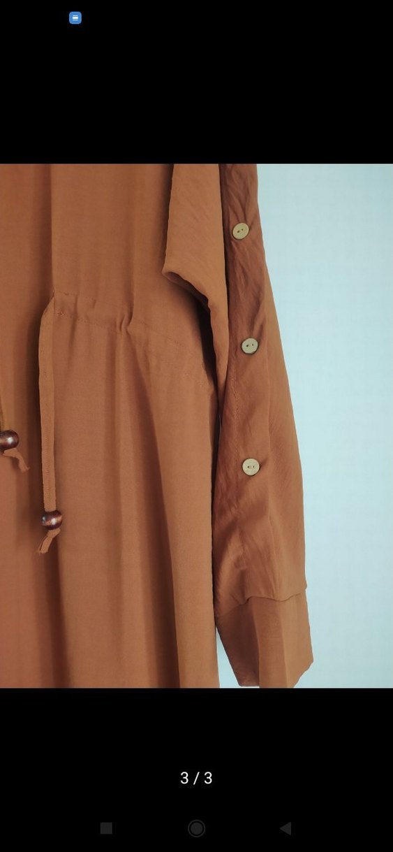 Düğmeli Uzun Kahverengi Kadın Elbise - Görsel 3