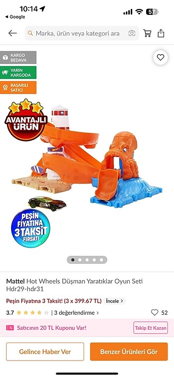 Hotwheels düsman yaratıklar parkur