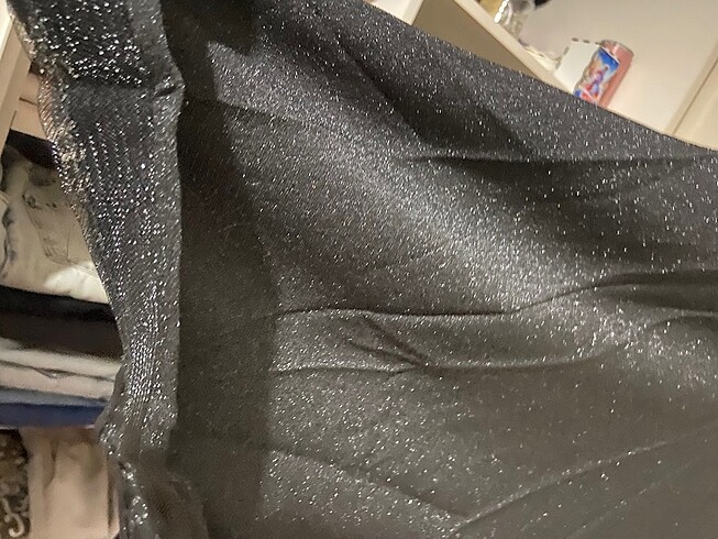 Kendinden simli kumaş siyah abiye - Görsel 2