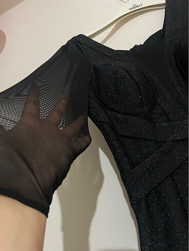 Kendinden simli kumaş siyah abiye - Görsel 4