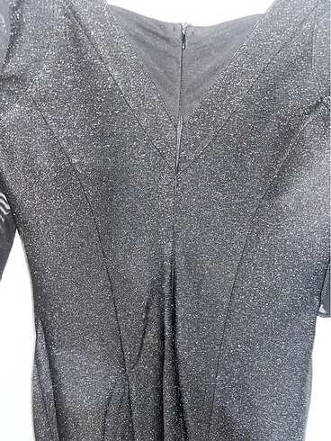 Kendinden simli kumaş siyah abiye - Görsel 5