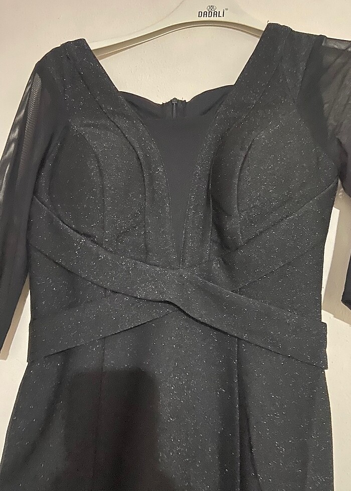 Kendinden simli kumaş siyah abiye - Görsel 3