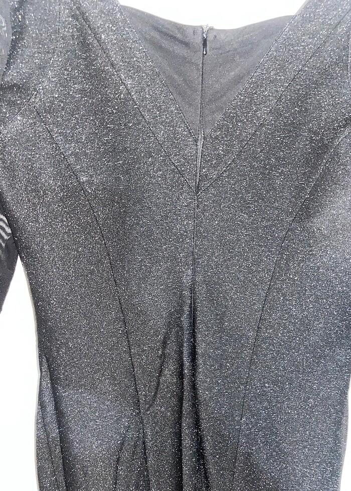 Kendinden simli kumaş siyah abiye - Görsel 5