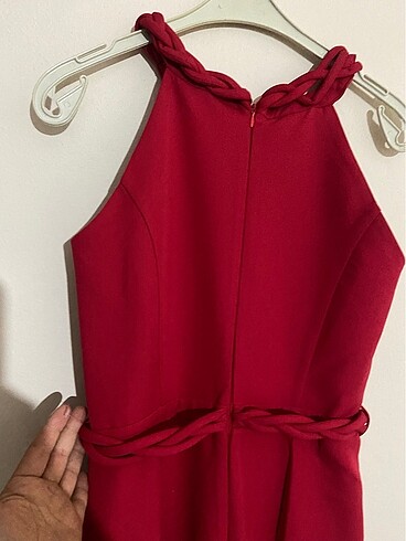 Kırmızı örgü detaylı abiye - Görsel 5