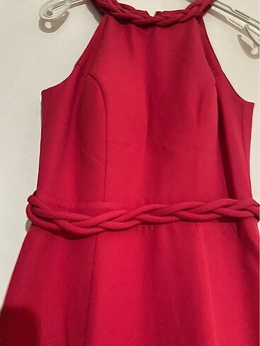 Kırmızı örgü detaylı abiye - Görsel 2