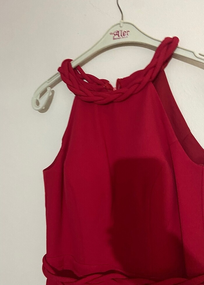 Kırmızı örgü detaylı abiye - Görsel 4