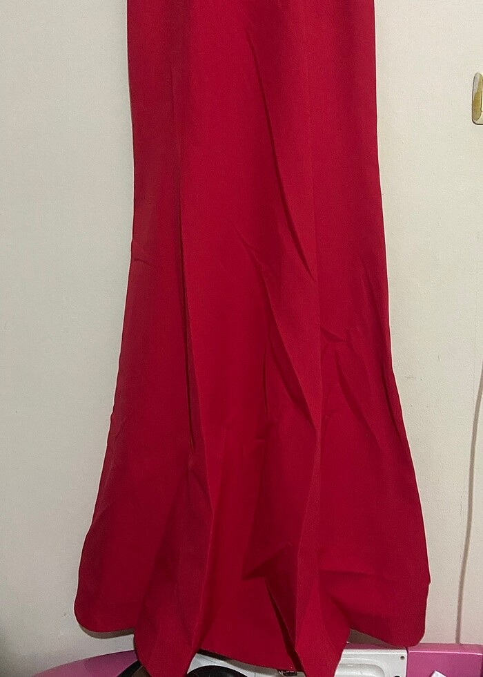 Kırmızı örgü detaylı abiye - Görsel 3