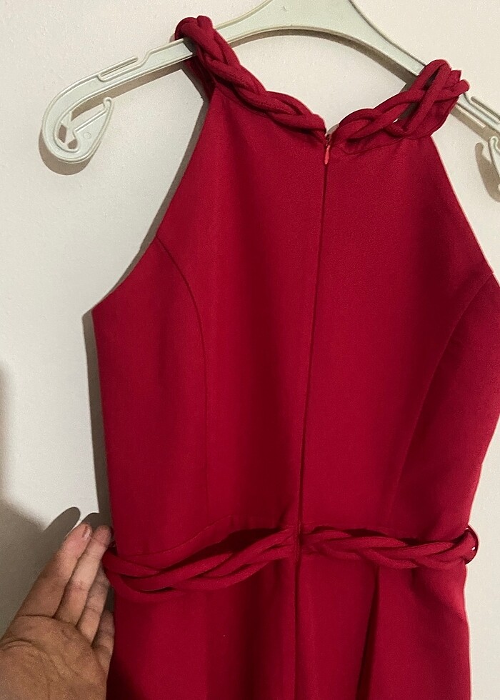 Kırmızı örgü detaylı abiye - Görsel 5