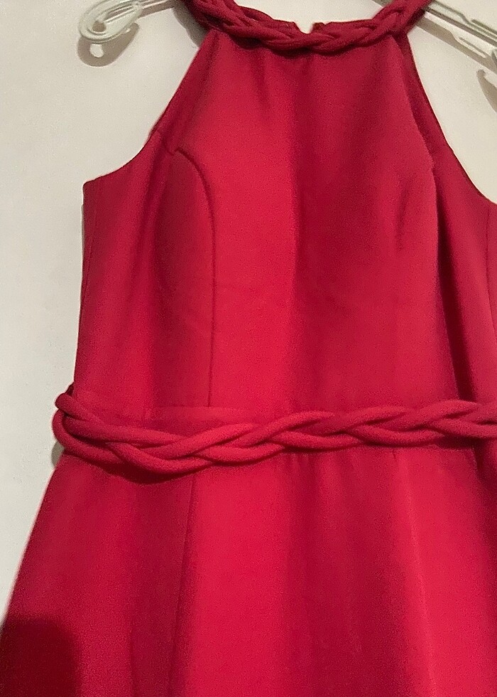 Kırmızı örgü detaylı abiye - Görsel 2