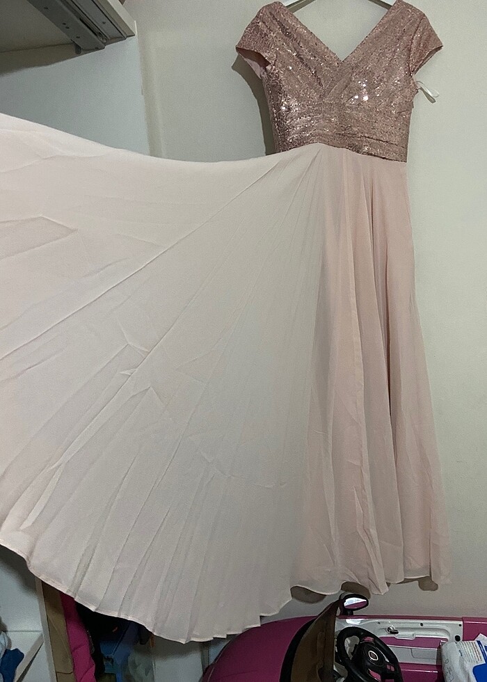 Üst pul detay alt tüy abiye - Görsel 4