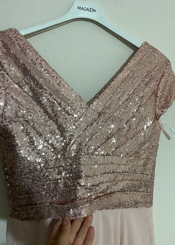 Üst pul detay alt tüy abiye - Görsel 5