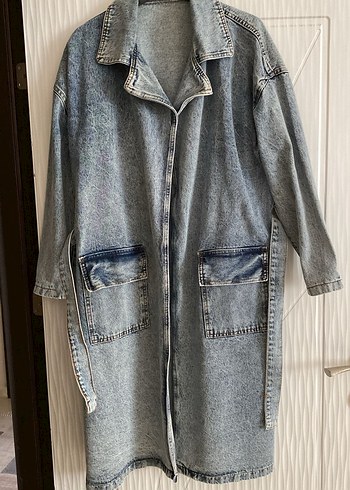 Diğer Uzun Kesim Kadın Mavi Denim Ceket