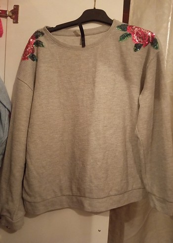 Gri Nakışlı Salaş Kadın Kazak - Görsel 2