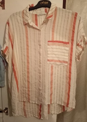 Bohem Stil Düğmeli Kısa Kollu Keten Gömlek - Görsel 4