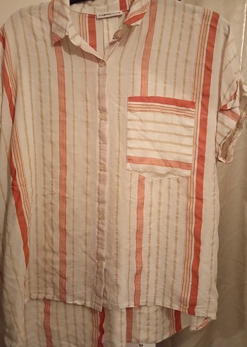 Bohem Stil Düğmeli Kısa Kollu Keten Gömlek - Görsel 2