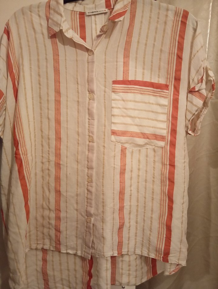 Bohem Stil Düğmeli Kısa Kollu Keten Gömlek - Görsel 2