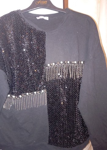 Pul İşlemeli Siyah Kadın Sweatshirt - Görsel 4