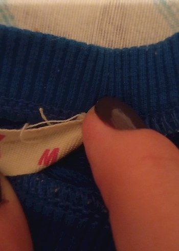 m Beden Kadın Mavi Baskılı Uzun Kollu Sweatshirt