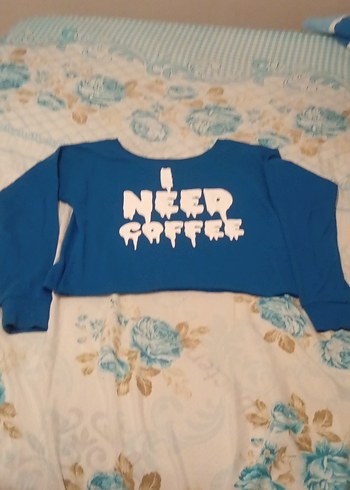 Kadın Mavi Baskılı Uzun Kollu Sweatshirt