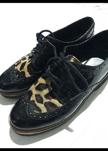 Leopar desenli oxford ayakkabı 