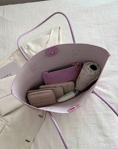  Beden pembe Renk Pembe tote çantasi çüzdanlı