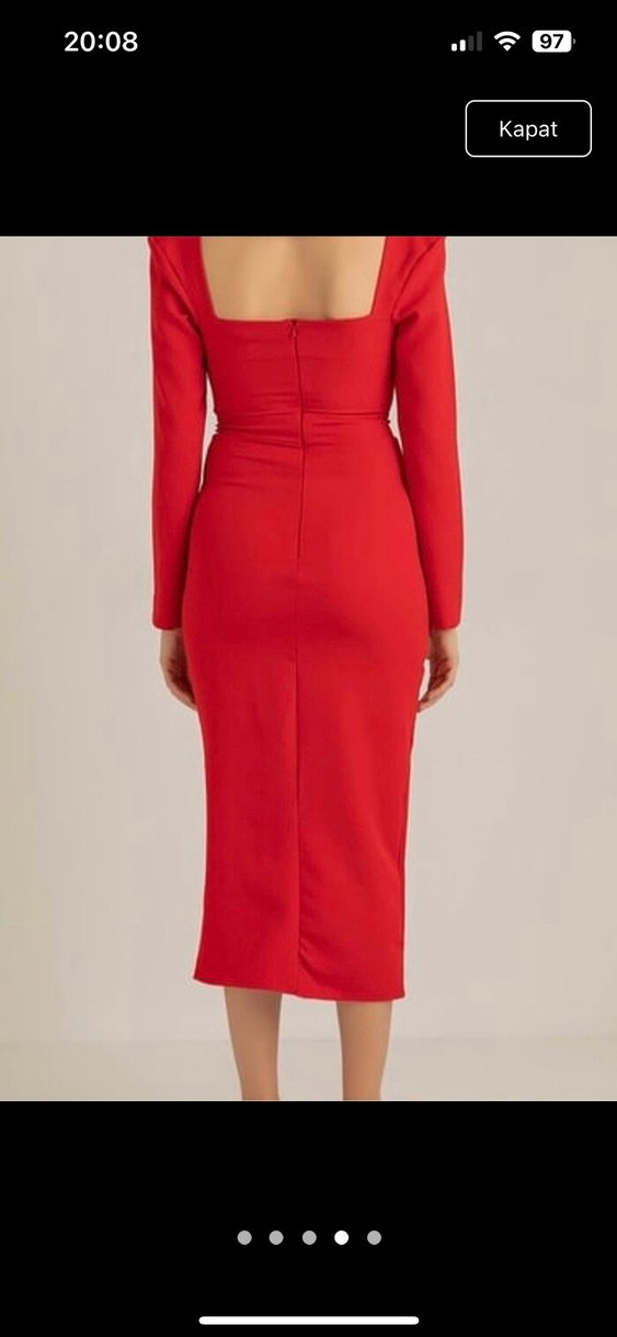Kırmızı Uzun Kalem Elbise - Görsel 4