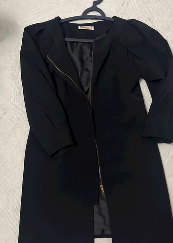 Siyah Midi iş Kabanı-Mevsimlik trençkot - Görsel 2