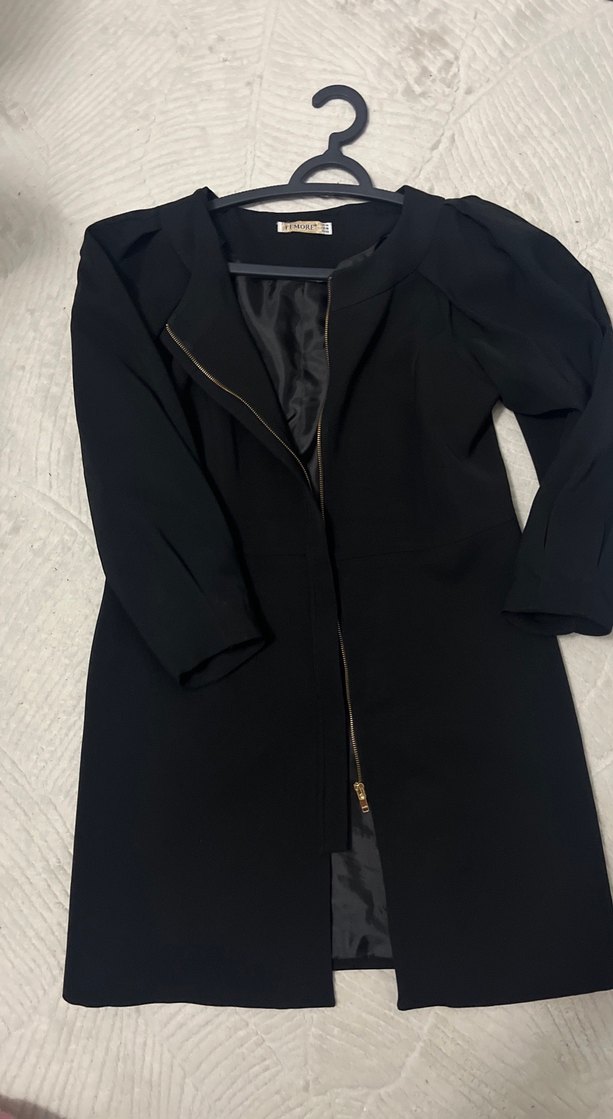 Siyah Midi iş Kabanı-Mevsimlik trençkot - Görsel 2