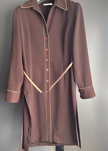 Kahverengi Uzun Kadın Kemerli Tunik -Elbise - Görsel 2