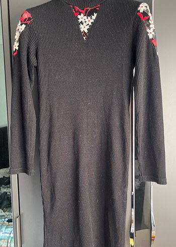 Siyah Yünlü Yüksek Yakalı Örgü Kadın Elbise - Görsel 2