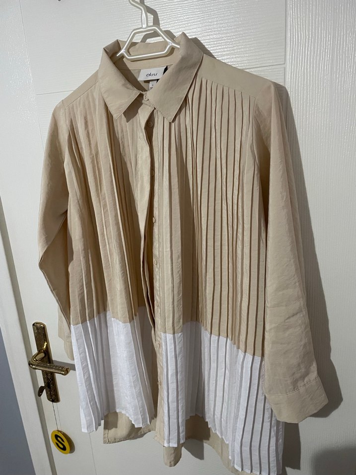 Önü Pliseli Kadın Keten Gömlek - Görsel 2