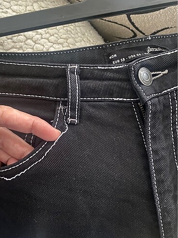 38 Beden siyah Renk Kontras dikişli jean
