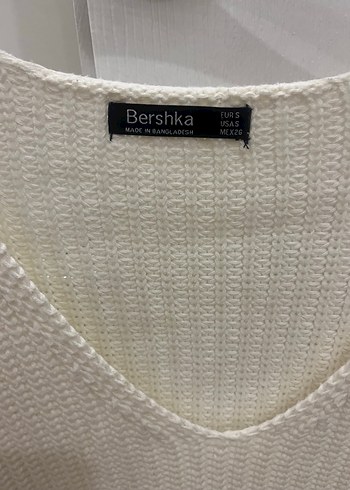 Beyaz V Yaka Örgü Kadın Kazak - Görsel 2