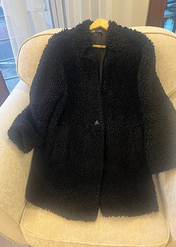 Zara Siyah Kürk Detaylı Midi Kadın Kaban - Görsel 5