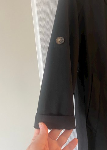 Stradivarius Düğmeli Siyah Uzun Kadın Trençkot - Görsel 3