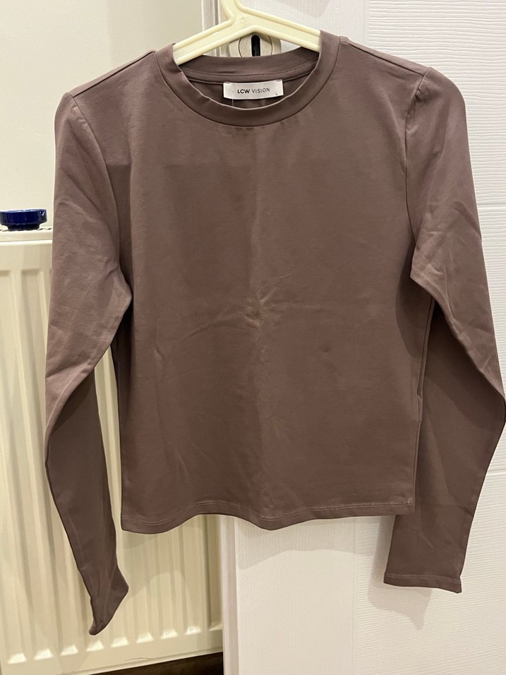 Bej Uzun Kollu Kadın Tişört - Görsel 4