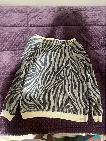 zebra desenli tul bluz