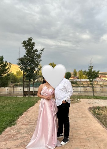 Pudra Pembe Drapeli Uzun Straplez Abiye