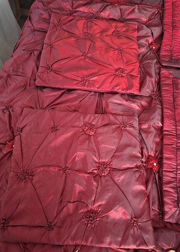 Bordo Nakışlı Yatak Örtüsü Seti - Görsel 13