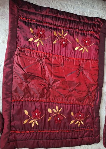 Bordo Nakışlı Yatak Örtüsü Seti - Görsel 14