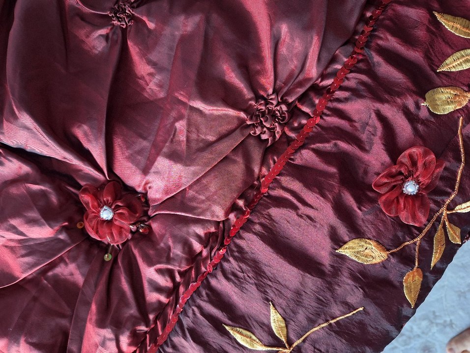 Bordo Nakışlı Yatak Örtüsü Seti - Görsel 5