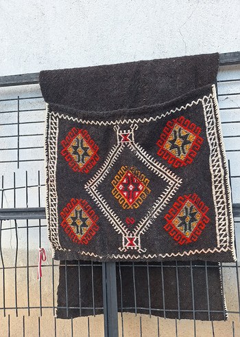 Antika tezgahta dokunmuş motifli kıl heybe - Görsel 3