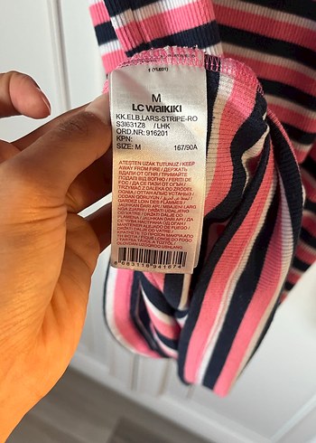LC Waikiki Pembe Çizgili Kısa Kollu Uzun Elbise