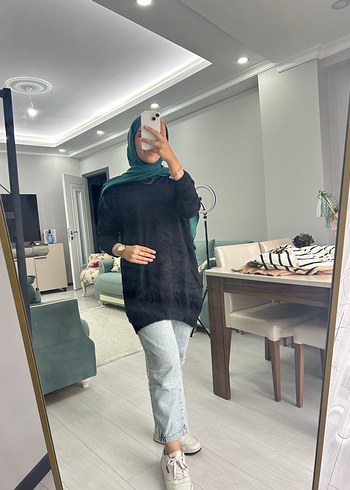 Siyah Batik Desenli Uzun Kollu Tunik