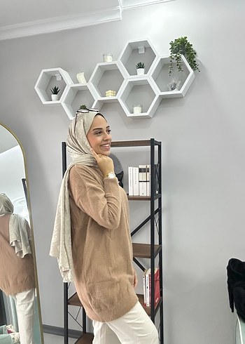 universal Beden Kadın Camel Renk Salaş Midi Tunik